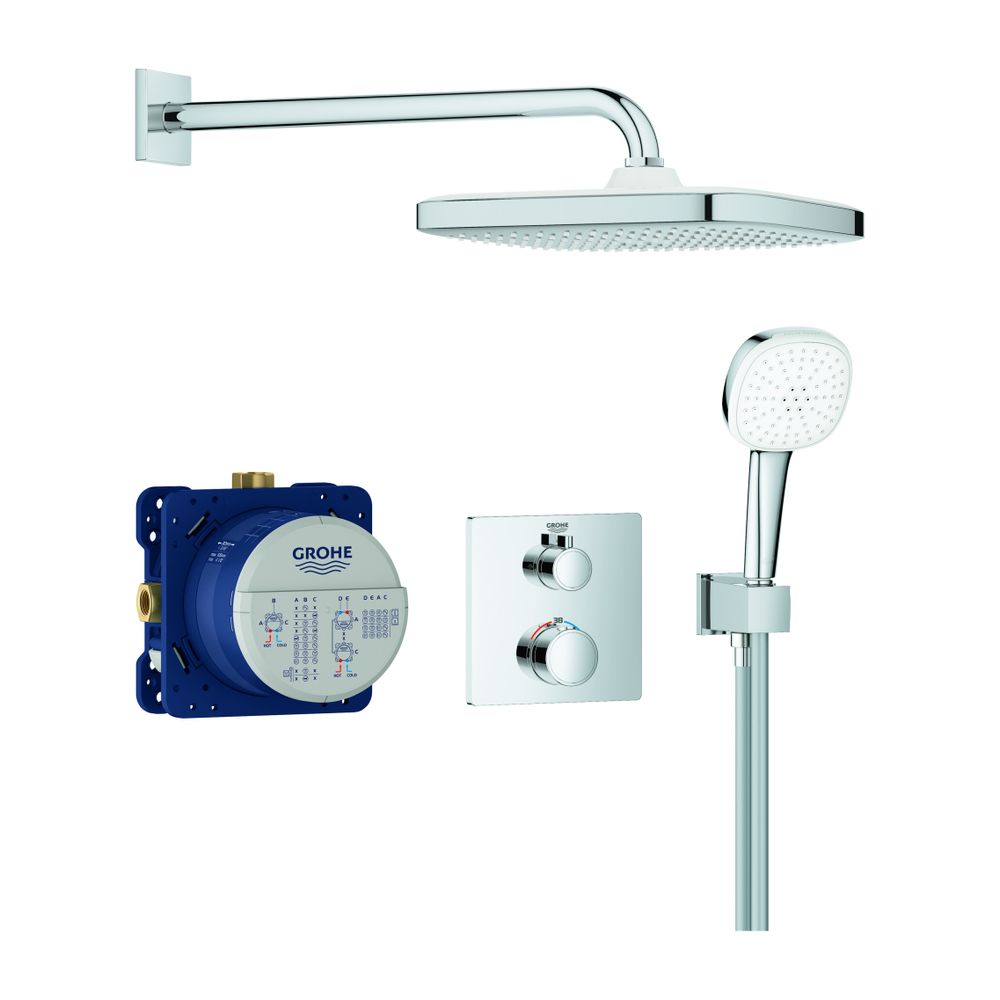 Grohe Système de douche encastré Grohtherm Tempesta 250 Cube pommeau fixe UP-Batt. Douchette 2 voies SmartBox Tempesta Cube 110, Chrome