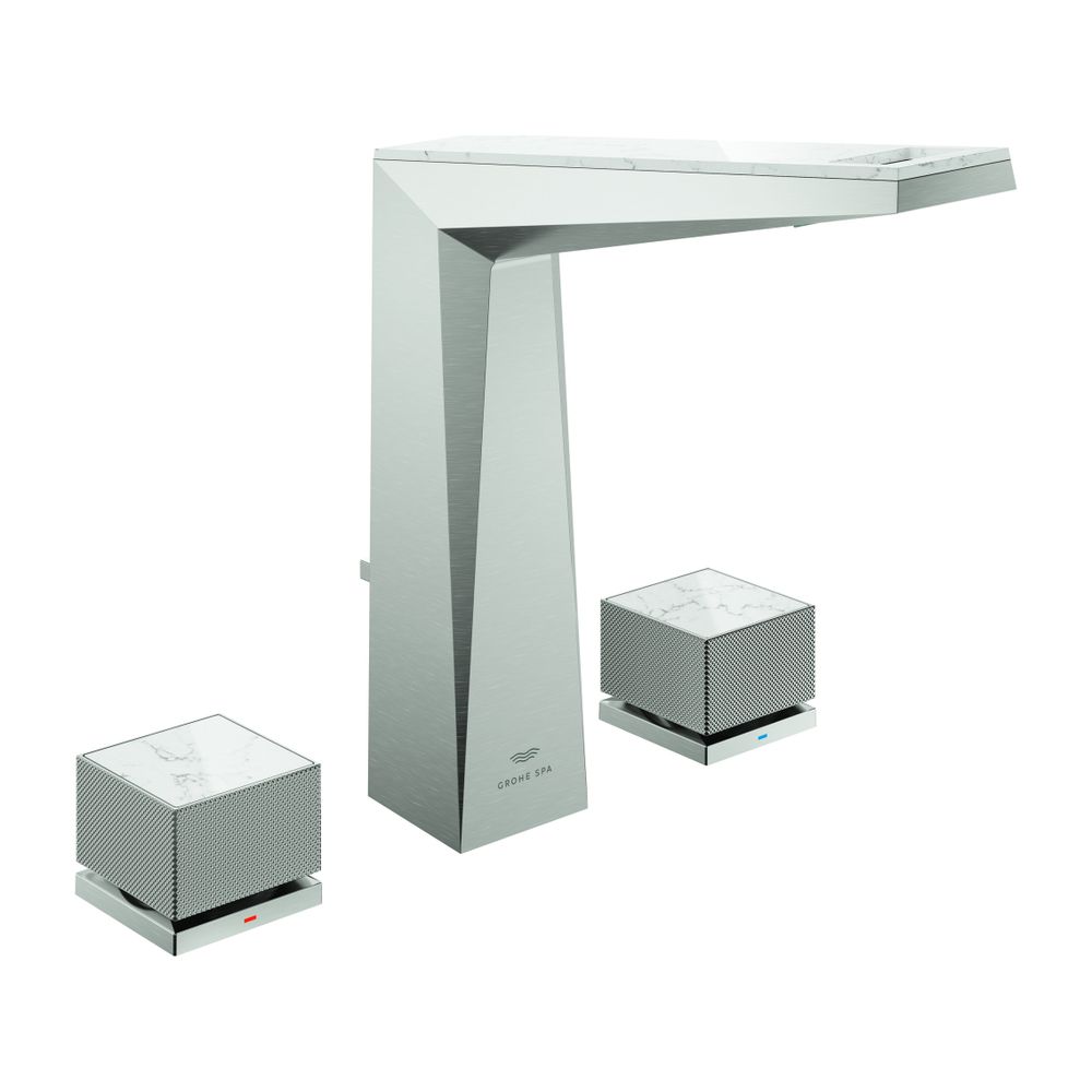Robinetterie de lavabo Grohe Allure Brilliant Private Collection 3 trous, commande cubique White Attica Caesarstone, Supersteel