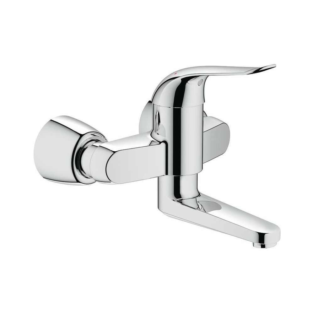 Robinetterie monocommande Grohe EuroPro pour lavabo à montage mural, avec robinet d'arrêt, raccords S, chromé, référence 32771000