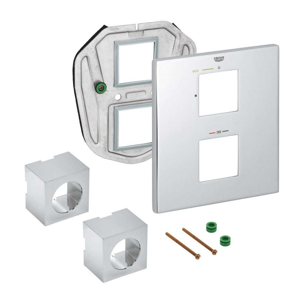 Rosace Grohe pour kit de montage prêt à poser batterie thermostatique-douche, rosace murale avec étanchéité de rosace et de tige cachée, chromé