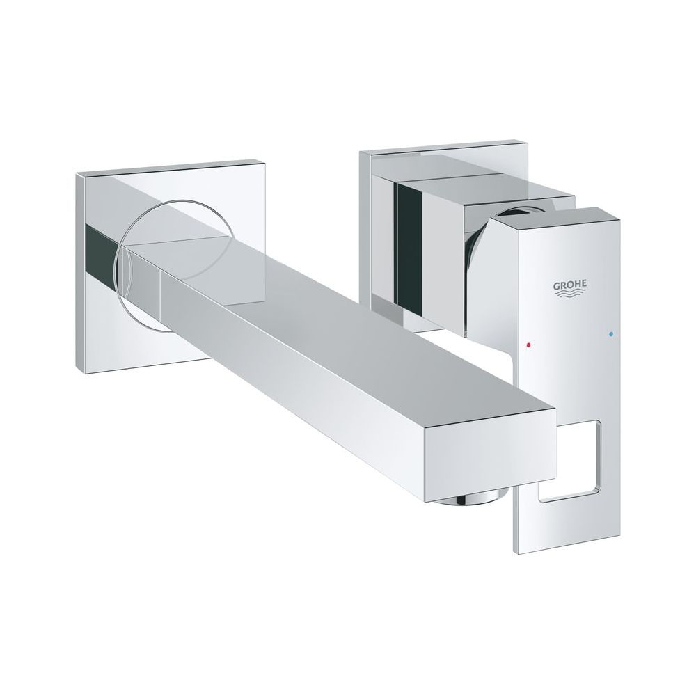 Robinetterie Grohe Eurocube 2 trous pour lavabo, montage mural, kit de montage prêt à poser, portée 231 mm, chromé, 23447000