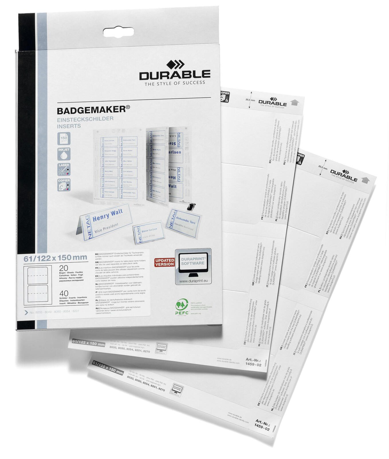Plaques d'insertion DURABLE pour étiquettes de noms Badgemaker 15,0 x 6,1 cm 1 boîte = 40 pcs. — lot de 40 pièces
