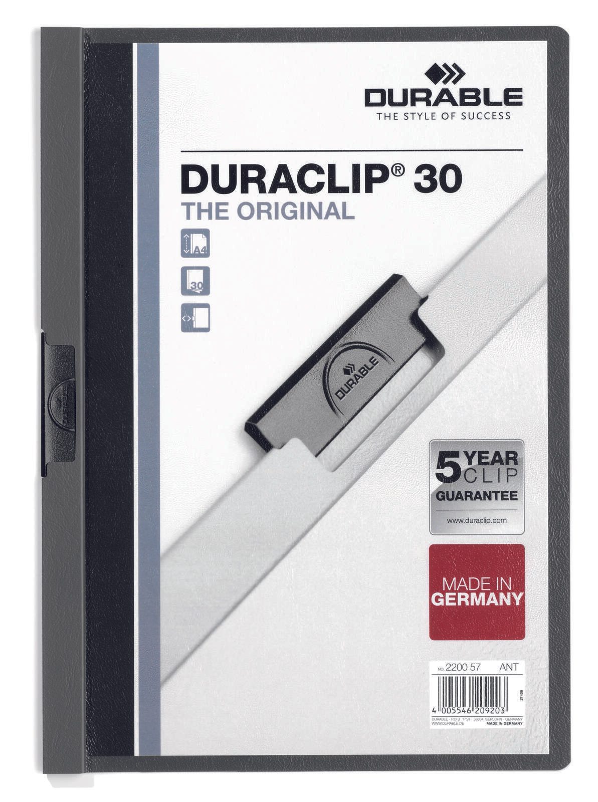 DURABLE Classeur à levier DURACLIP DIN A4 anthracite 1 boîte = 25 unités — lot de 25 pièces