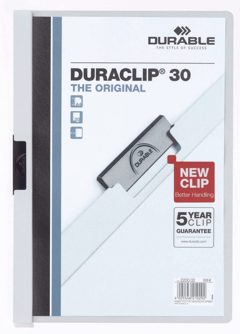 DURABLE Klemmhefter DURACLIP DIN A4 blanc 1 boîte = 25 pièces — lot de 25 pièces