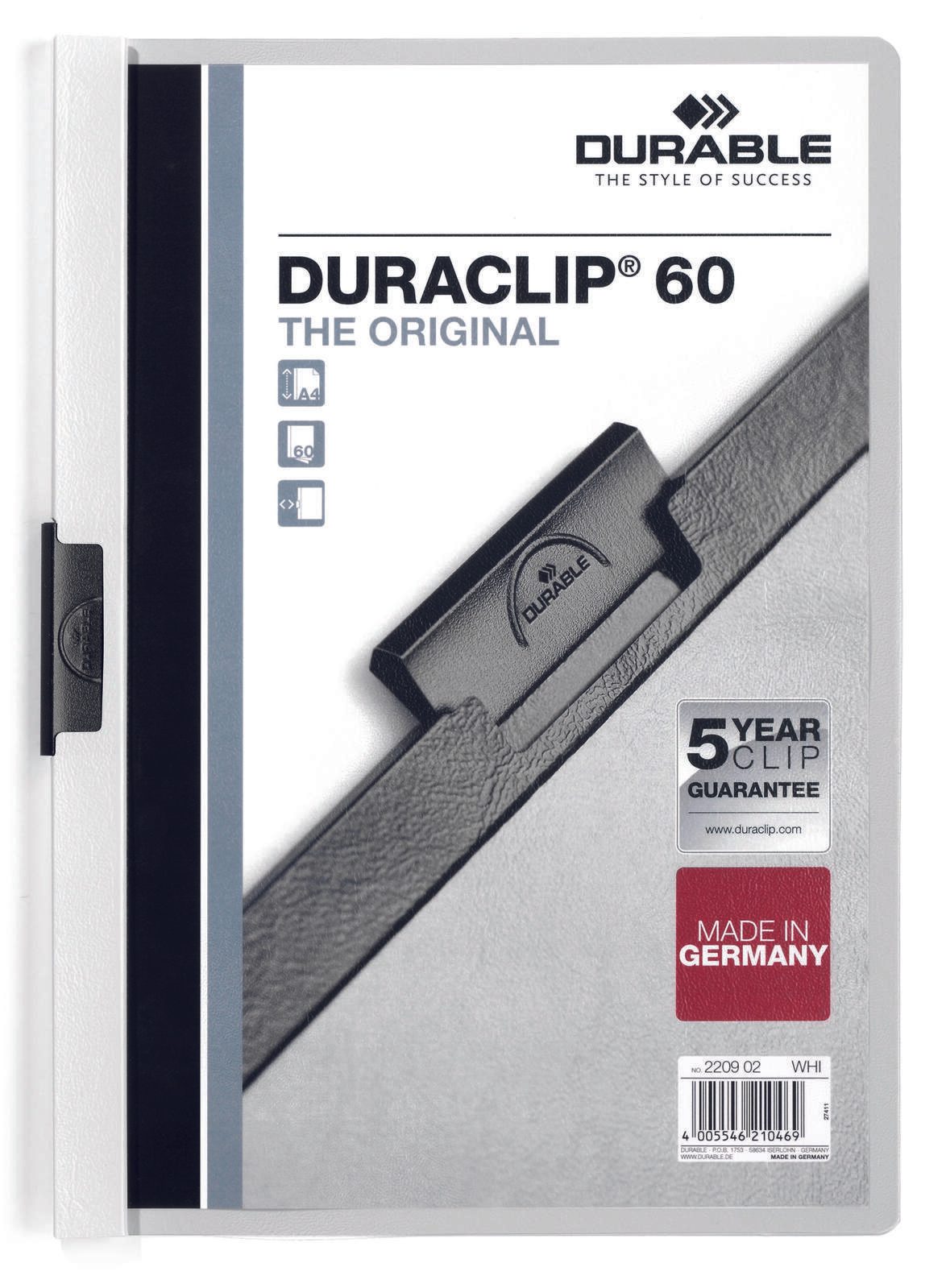DURABLE Klemmhefter DURACLIP DIN A4 blanc 1 boîte = 25 pièces — lot de 25 pièces