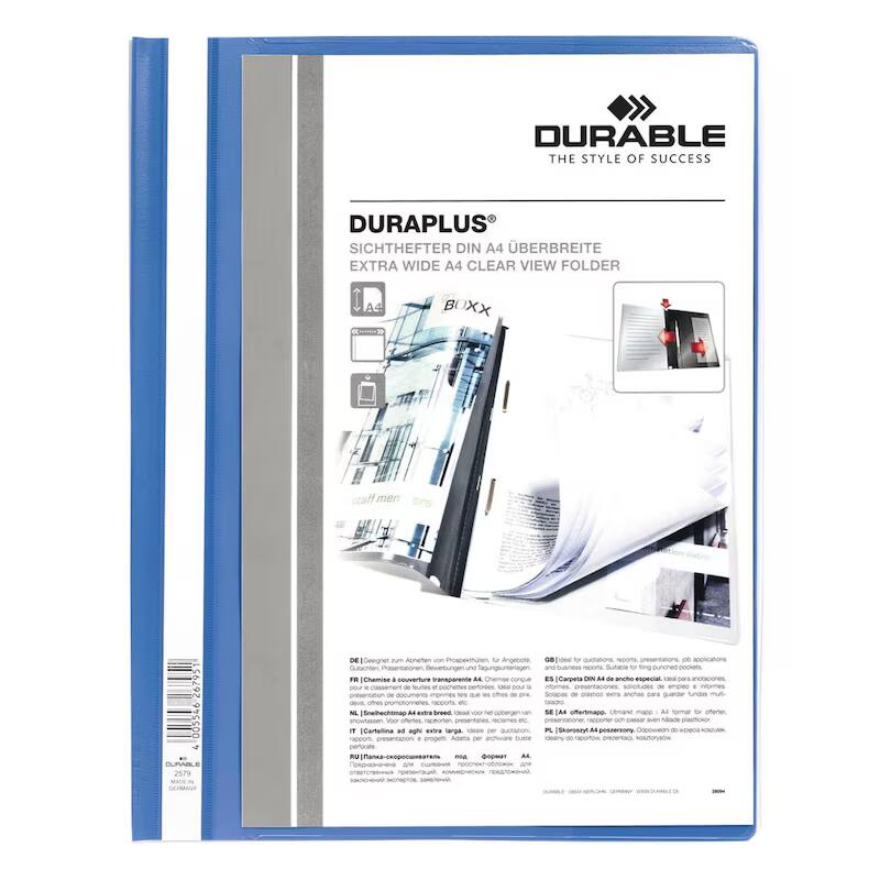DURABLE Chemise de présentation DURAPLUS DIN A4 bleu clair 1 boîte = 25 pièces — lot de 25 pièces
