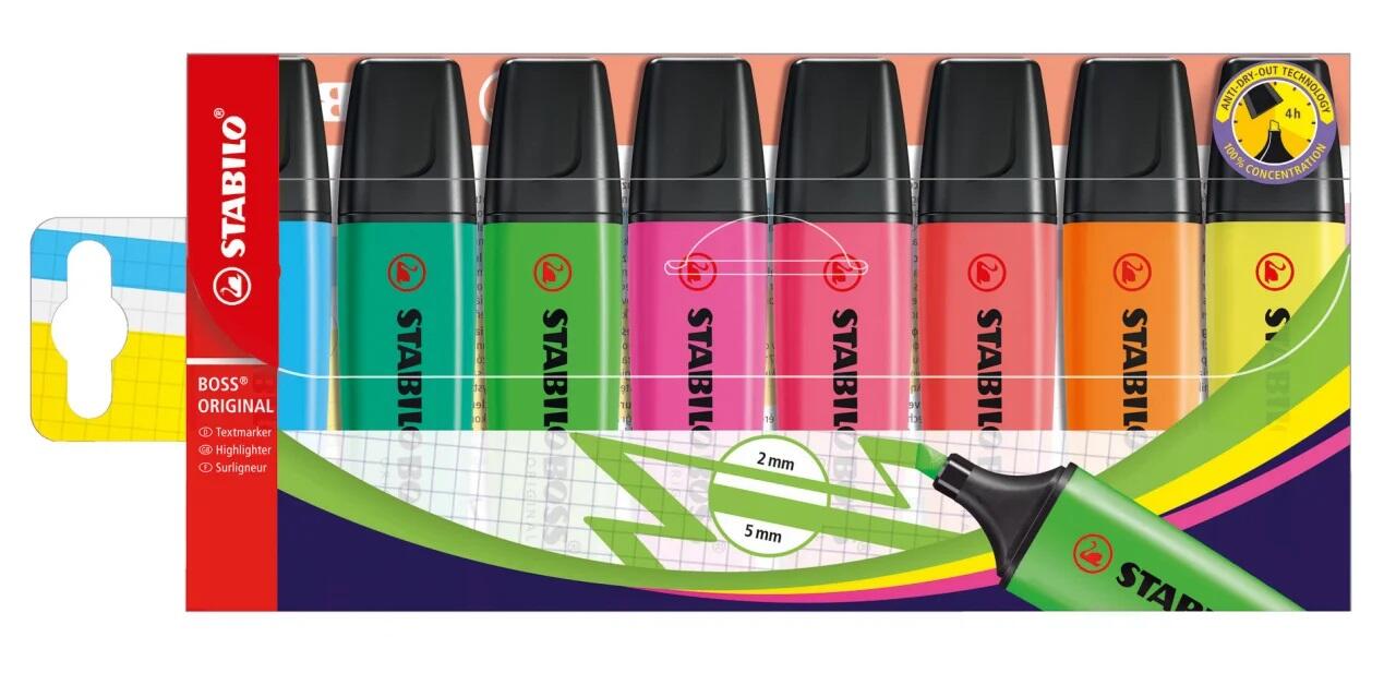 Marqueurs Stabilo BOSS 70/8 2-5 mm couleurs assorties 8 pièces/paquet