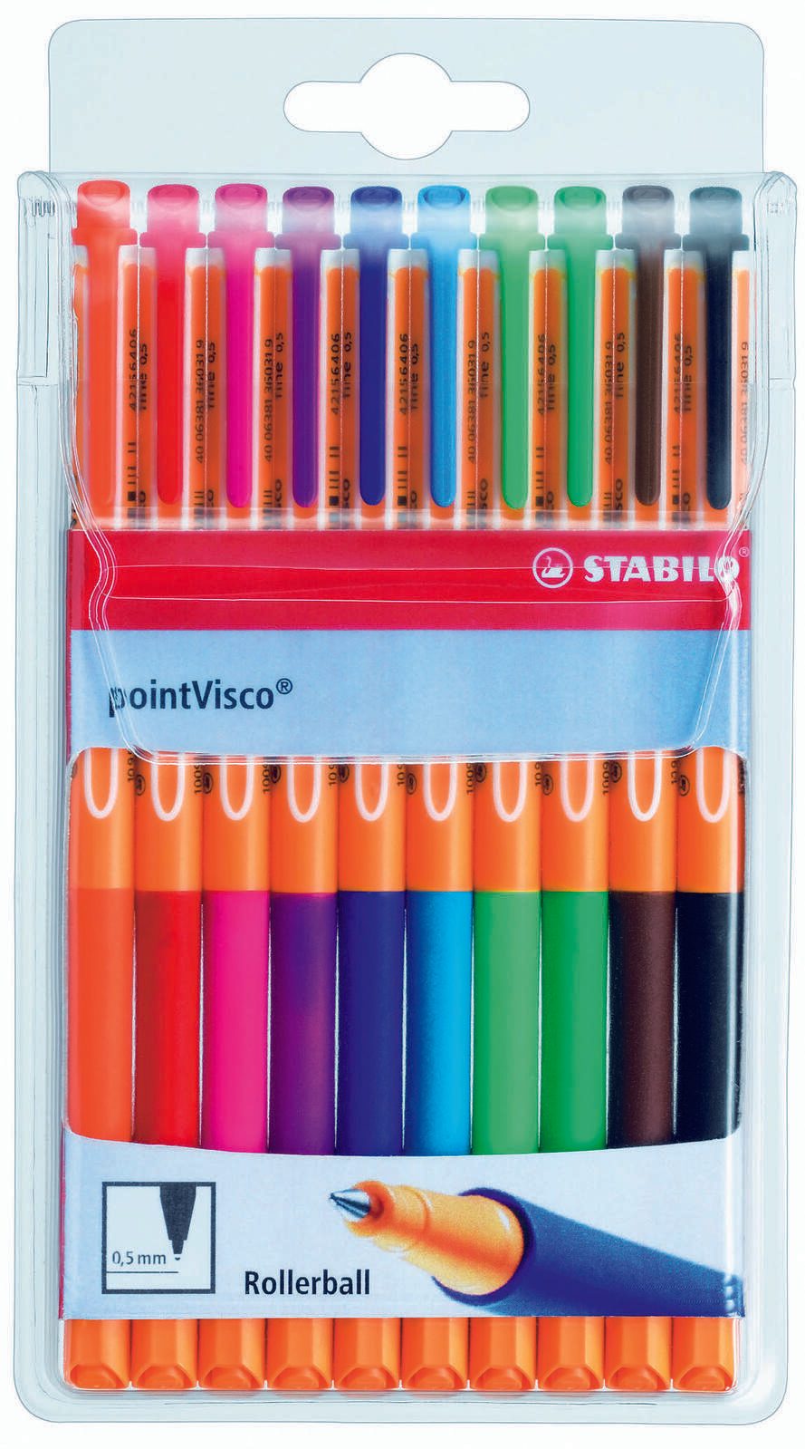 STABILO pointVisco Stylo gel 0,5 mm, Couleur d'écriture : Multicolore 1 boîte = 10 pièces — lot de 10 pièces