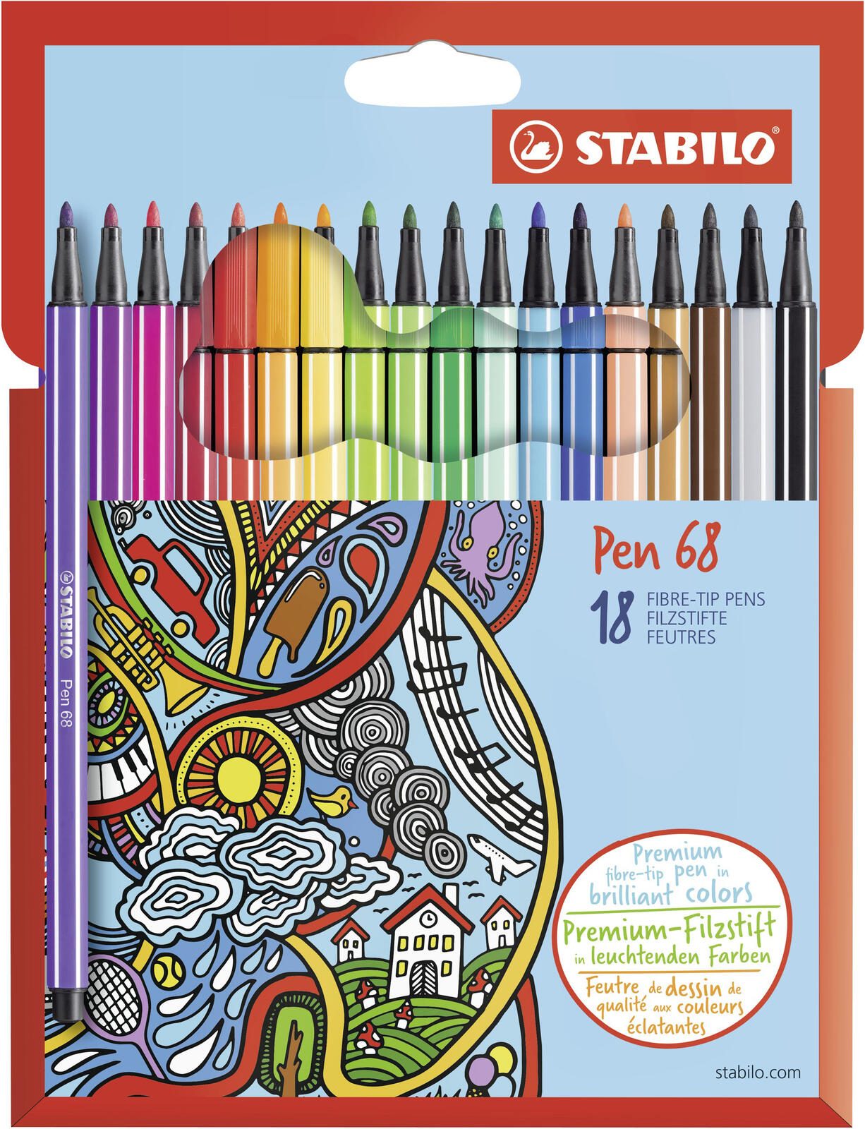 STABILO Stylos-feutres multicolores 1,0 mm 1 boîte = 18 — lot de 18 pièces
