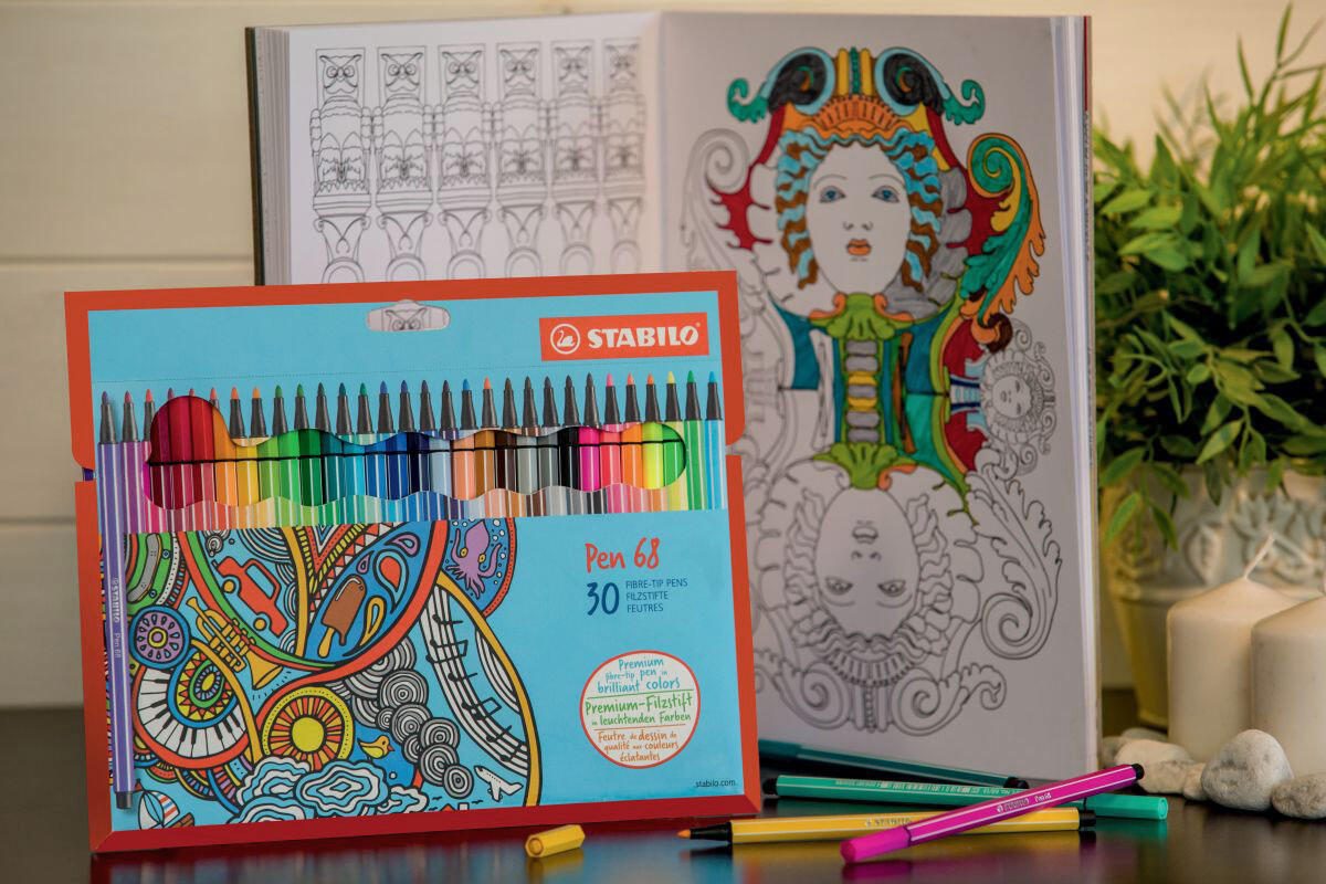 STABILO Stylos-feutres Pen 68 multicolores 1 boîte = 30 — lot de 30 pièces