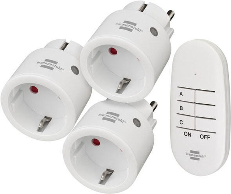 Kit de télécommande sans fil Comfort-Line Mini 3+1 Brennenstuhl – 3 prises connectées + 1 télécommande, intérieur, blanc (réf. 1507070)