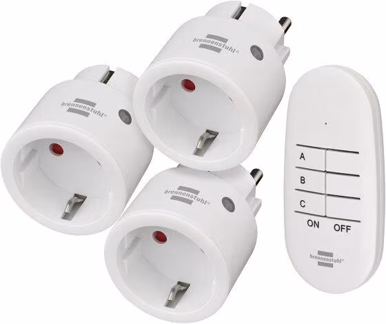 Kit de télécommande sans fil Comfort-Line Mini 3+1 Brennenstuhl – 3 prises connectées + 1 télécommande, intérieur, blanc (réf. 1507070)