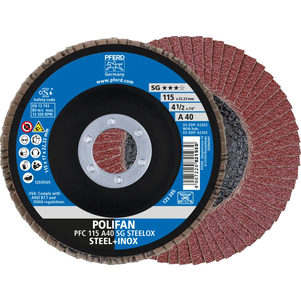 PFERD TOOLS POLIFAN Fächerscheibe PFC konisch SG STEELOX Acier/Inox