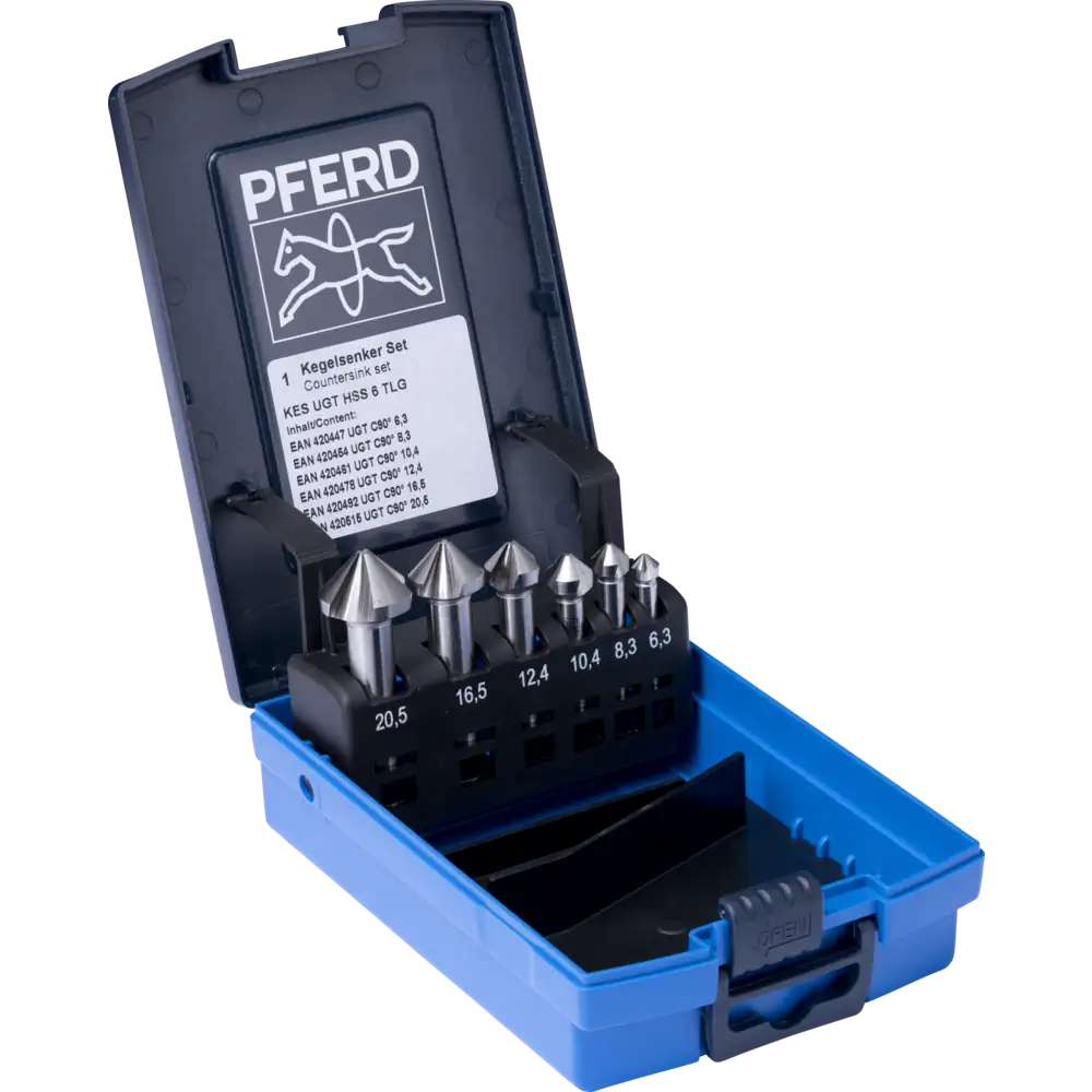 PFERD TOOLS Jeu de fraises coniques HSS UGT 6 pièces DIN 335 C 90° à pas inégal — lot de 6 pièces