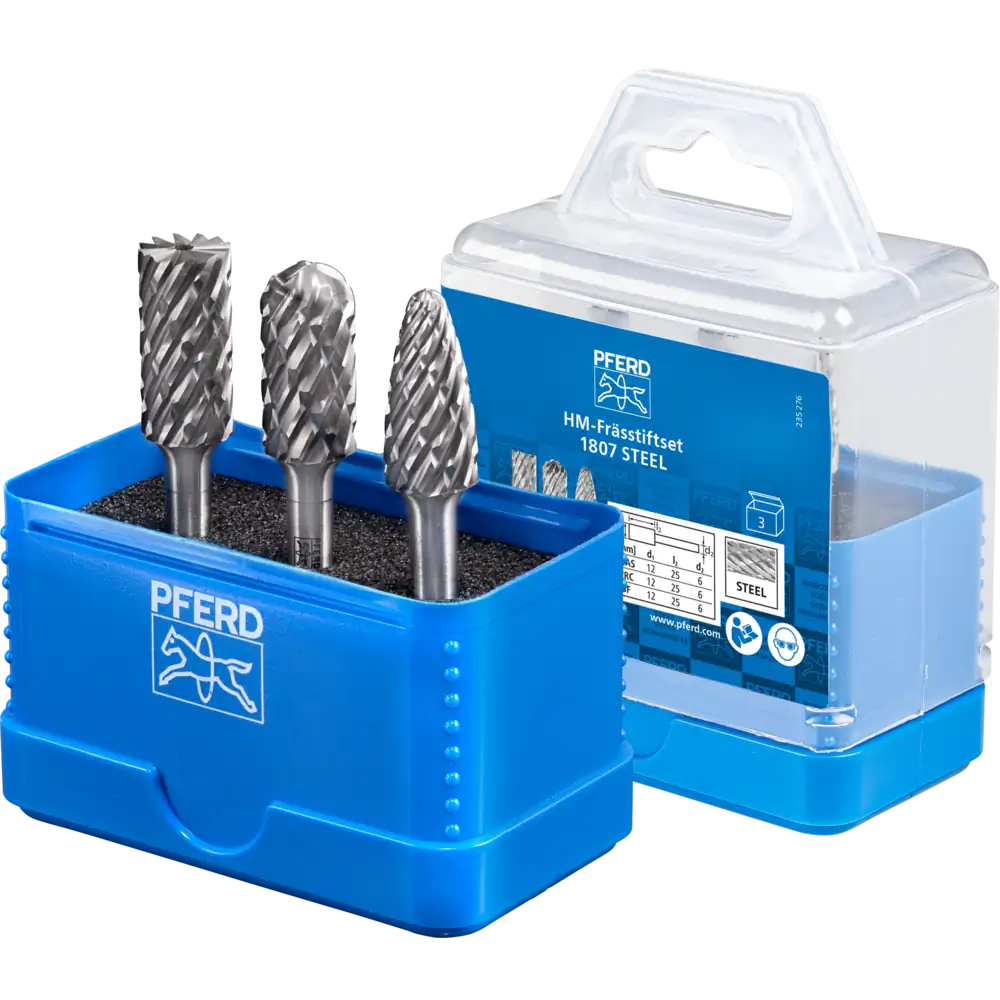 PFERD TOOLS Set de fraises carbure haute performance 1807 STEEL 3 pièces, queue 12 mm, 6 mm pour acier