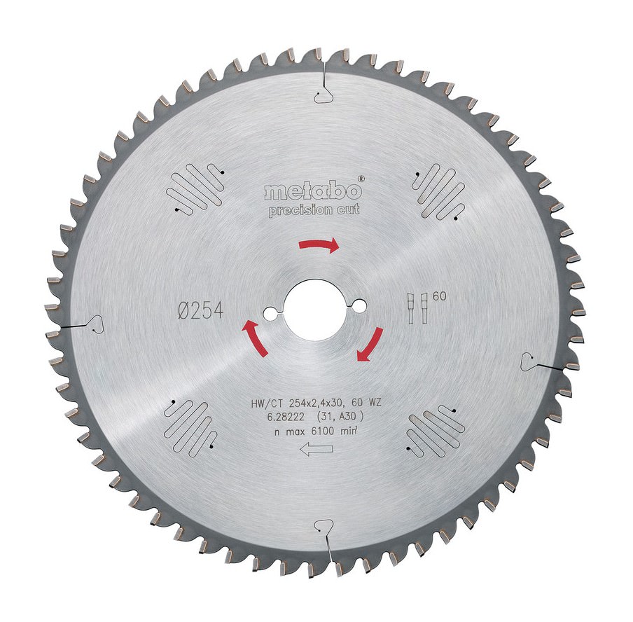 Lame de scie Metabo "precision cut wood - professional", 254x30, Z60 WZ 5° neg. 628222000