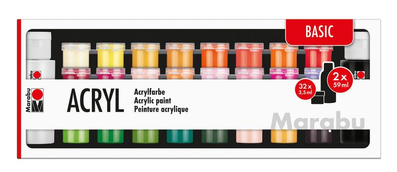 Set de peintures acryliques Marabu Basic, assorties