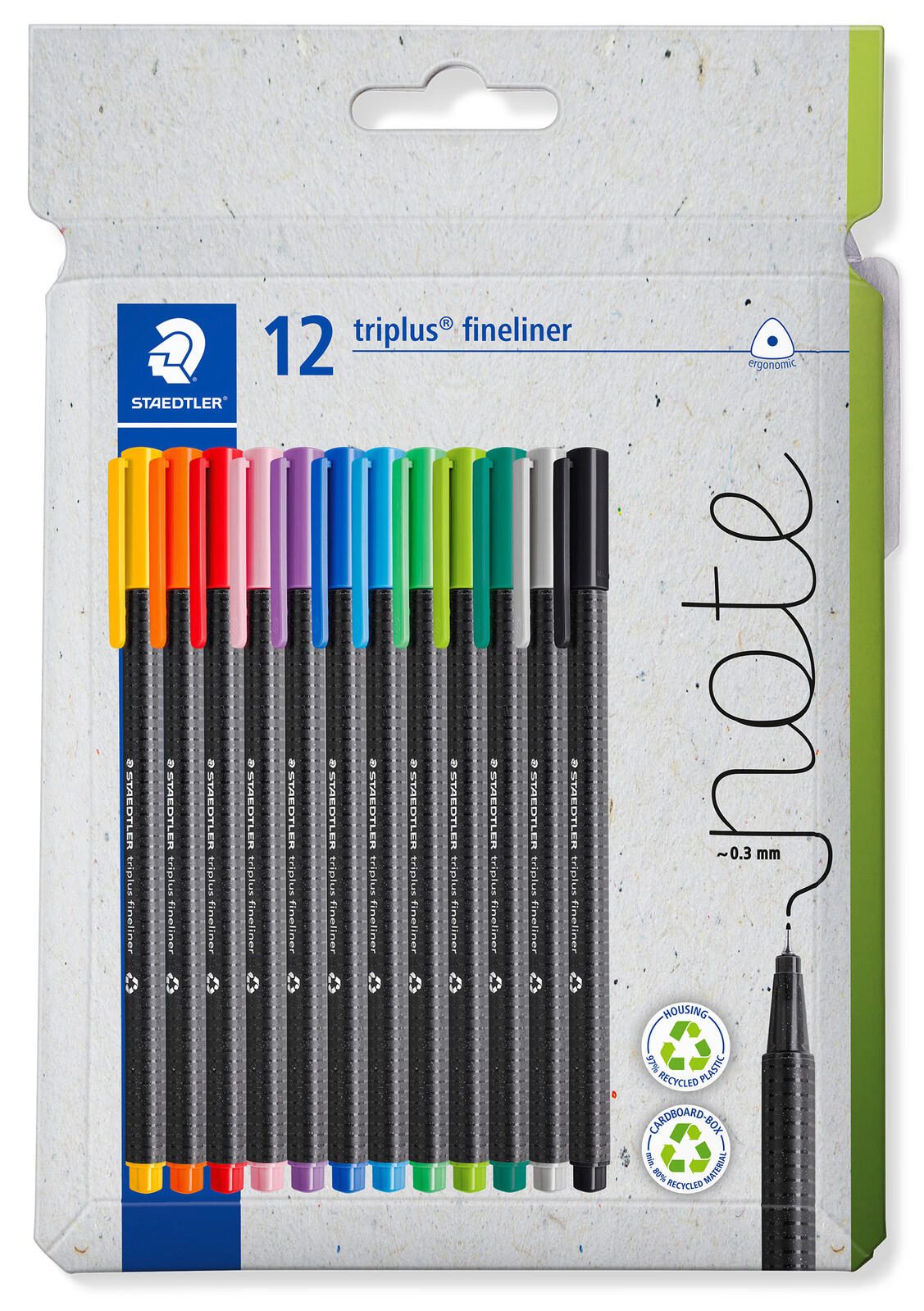 STAEDTLER triplus® Feutres fins multicolores 1 coffret = 12 feutres — lot de 12 pièces