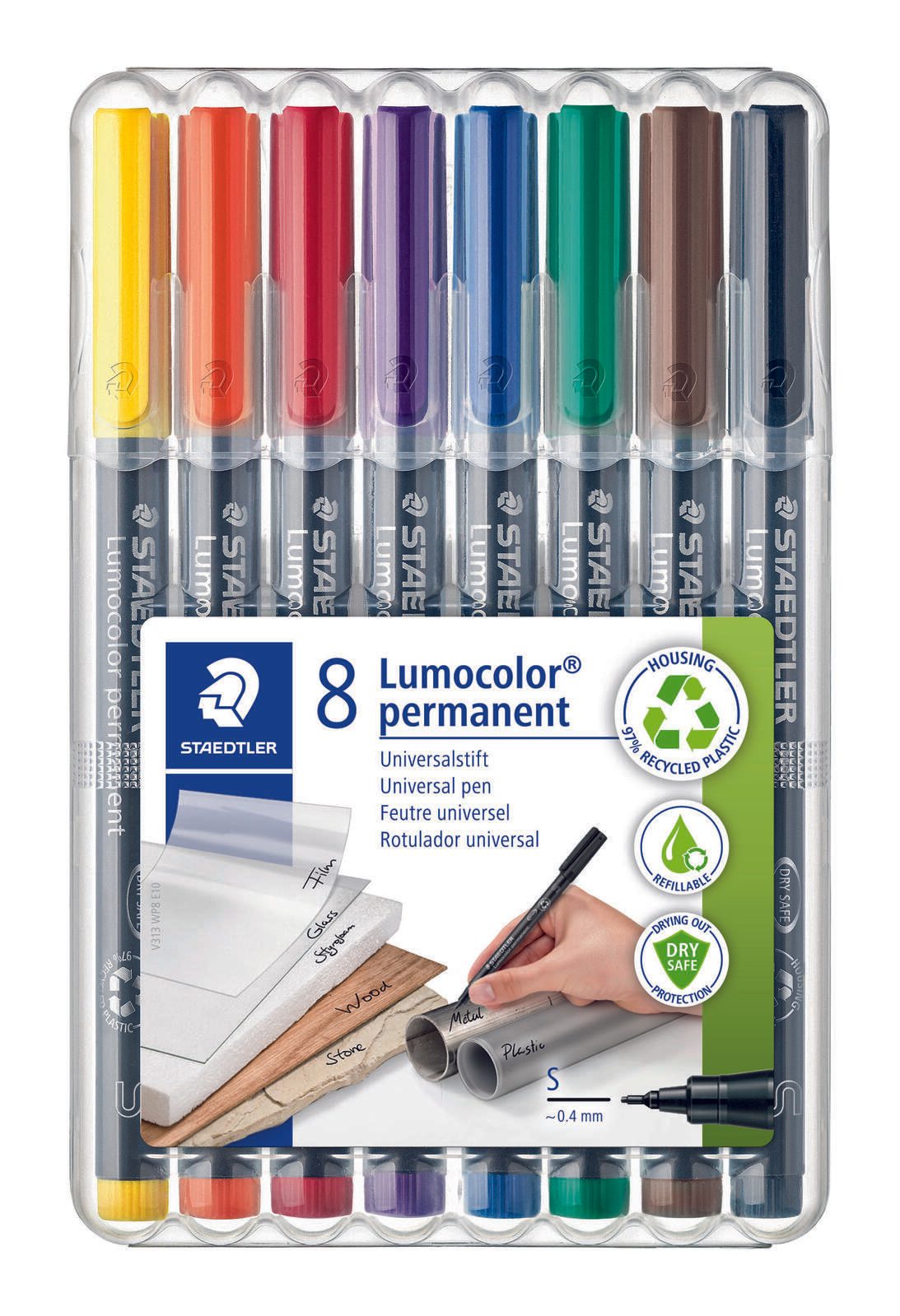 Jeu de feutres Lumocolor STAEDTLER 0,4 mm multicolore - 1 boîte = 8 pièces — lot de 8 pièces