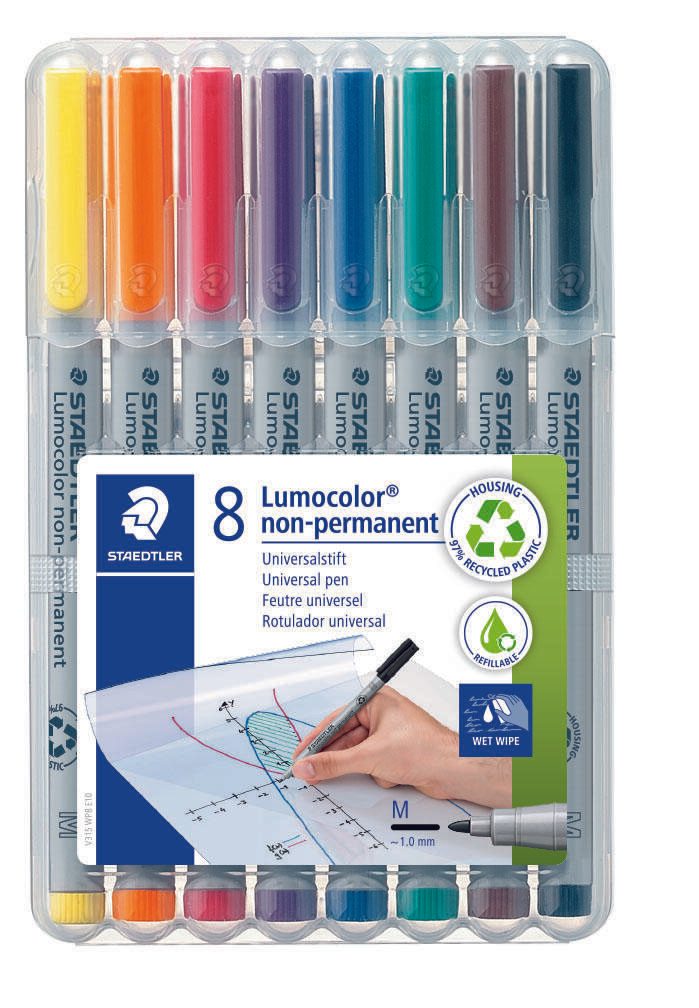 STAEDTLER Lumocolor Feutres pour transparents 1,0 mm Multicolore 1 pack = 8 pièces — lot de 8 pièces