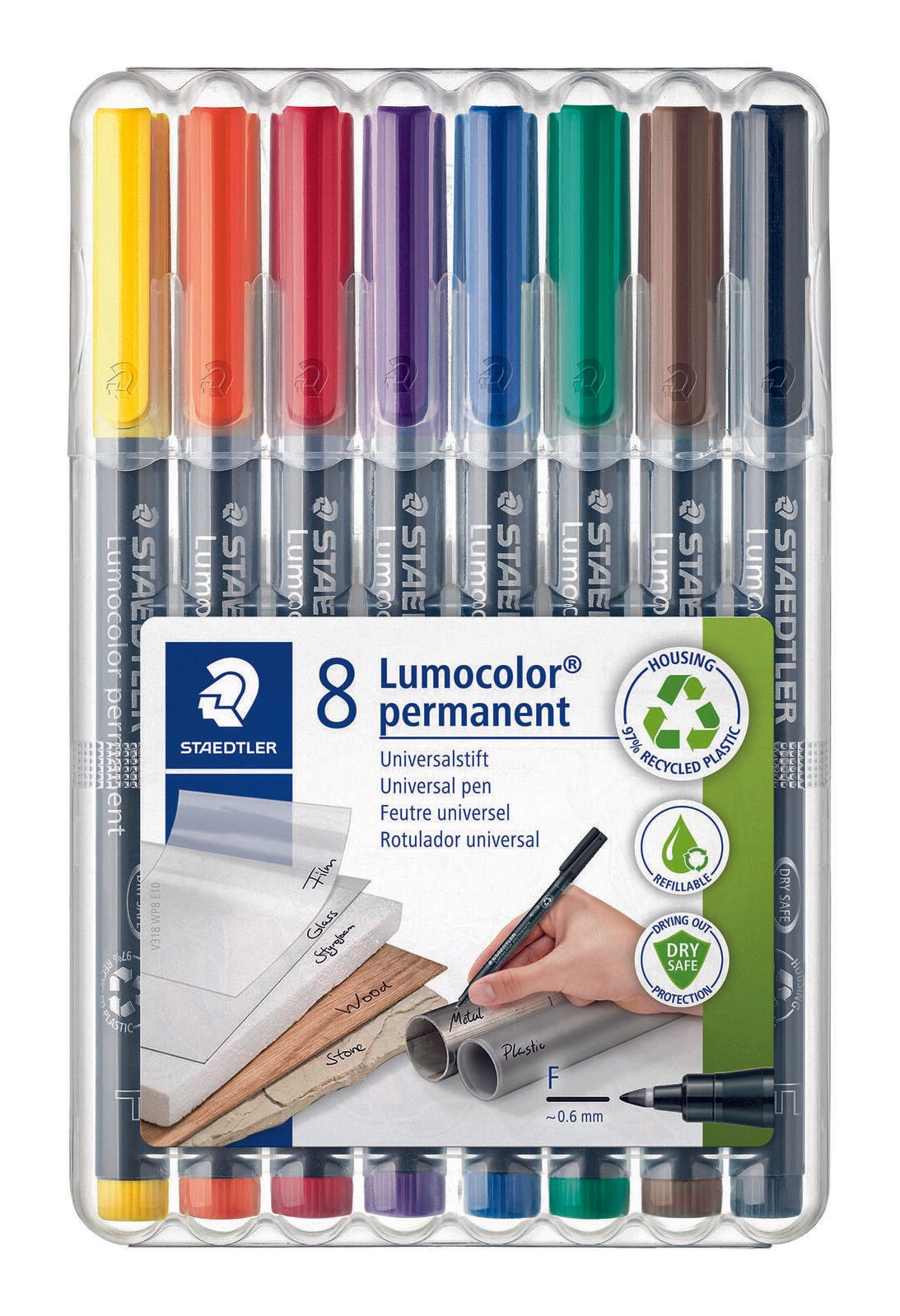 STAEDTLER Lumocolor Stylo-feutre pour film 0,6 mm multicolore 1 boîte = 8 pièces — lot de 8 pièces