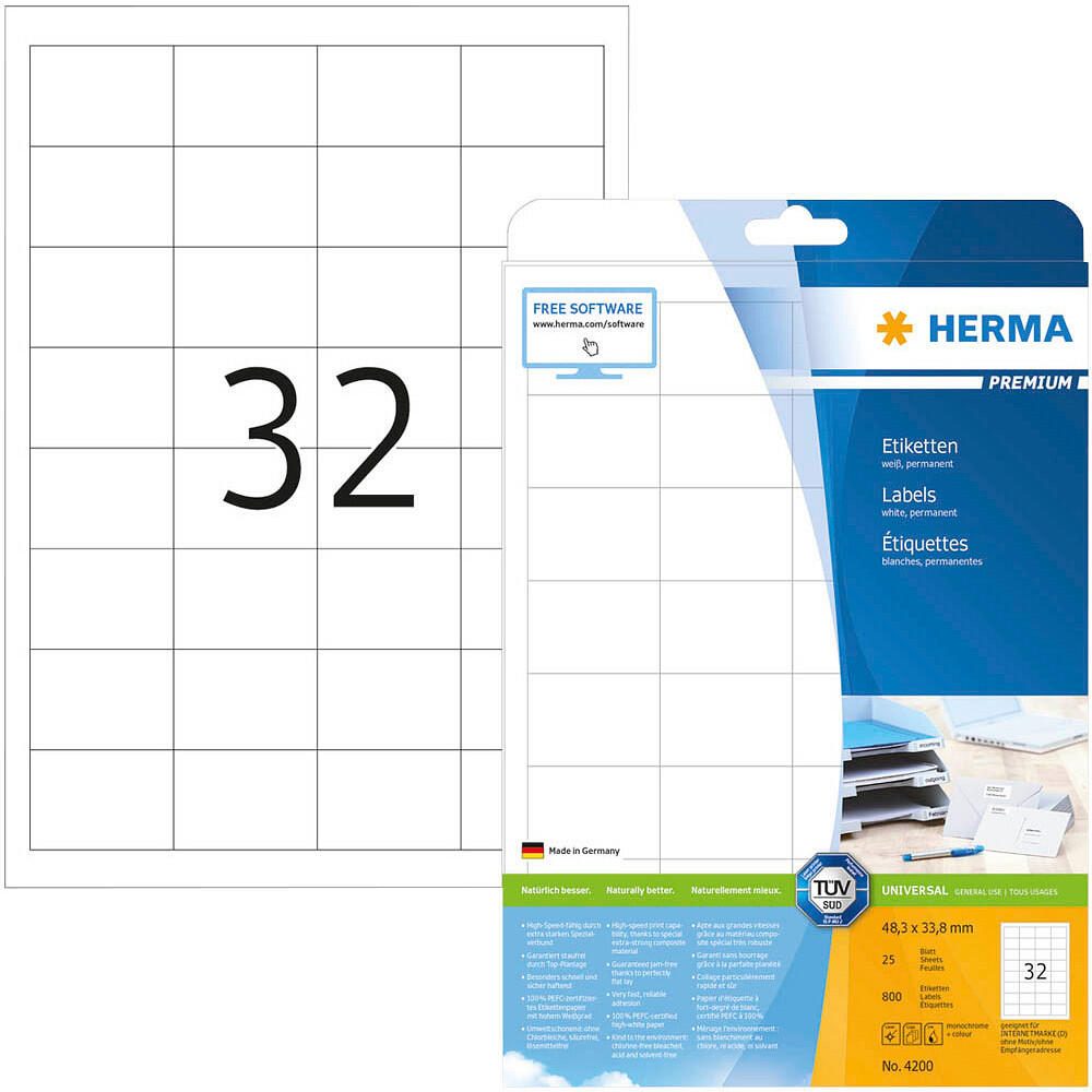 Étiquettes HERMA 4200 blanc 48,3 x 33,8 mm - 800 unités — lot de 800 pièces