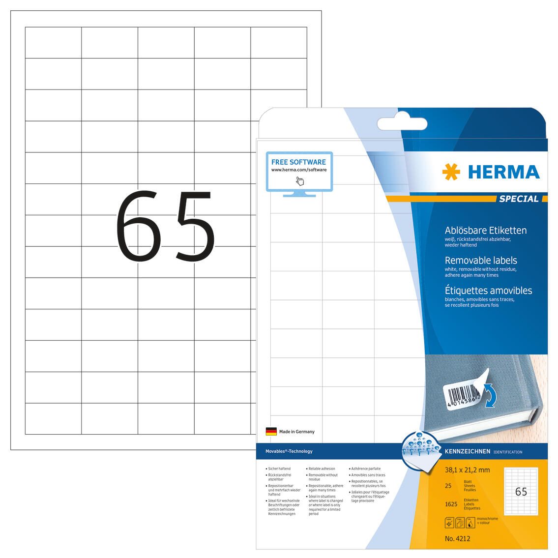 Étiquette Herma 4212 38,1x21,2mm autocollante ws 1 625 pièces — lot de 625 pièces