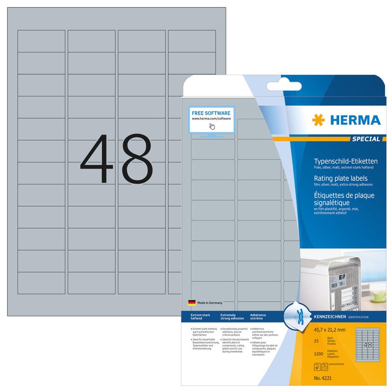 Étiquettes de plaque signalétique HERMA 45,7 x 21,2 mm 1 paquet = 25 feuilles