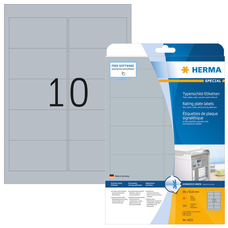 Étiquettes de plaque signalétique HERMA 96,0 x 50,8 mm 1 boîte = 25 feuilles