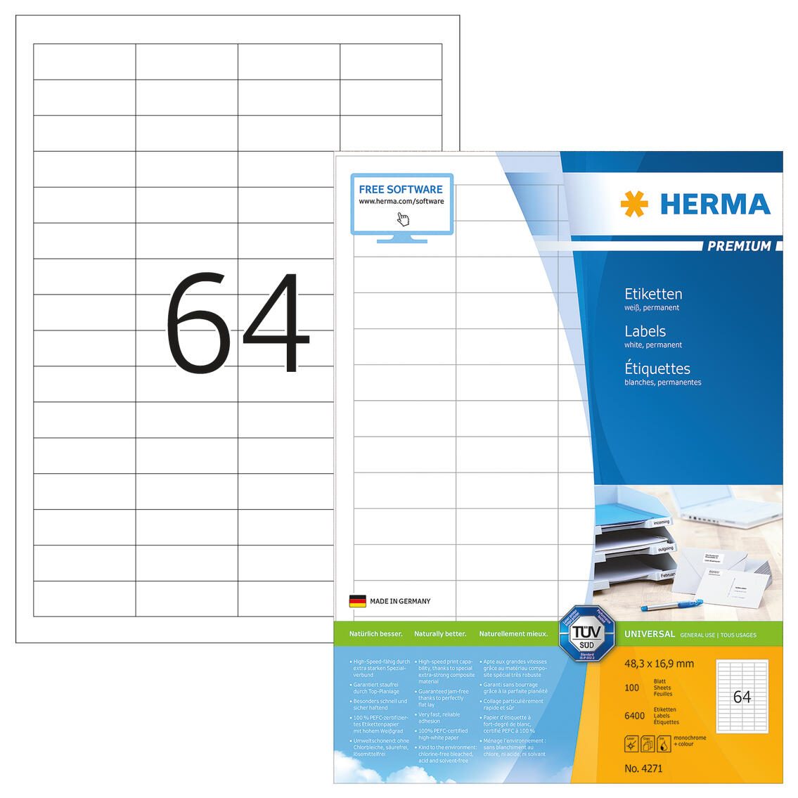 Étiquettes HERMA 4271 blanc 48,3 x 16,9 mm - 1 paquet = 100 feuilles