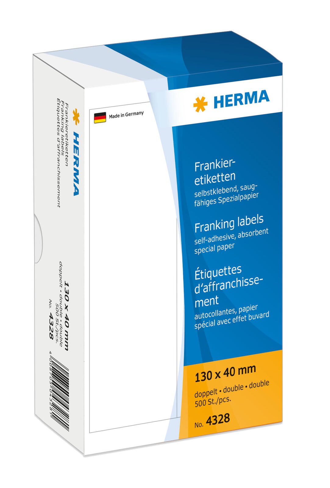 Étiquette d'affranchissement HERMA 4328 130x40mm double blanc - 500 pièces/paquet — lot de 500 pièces