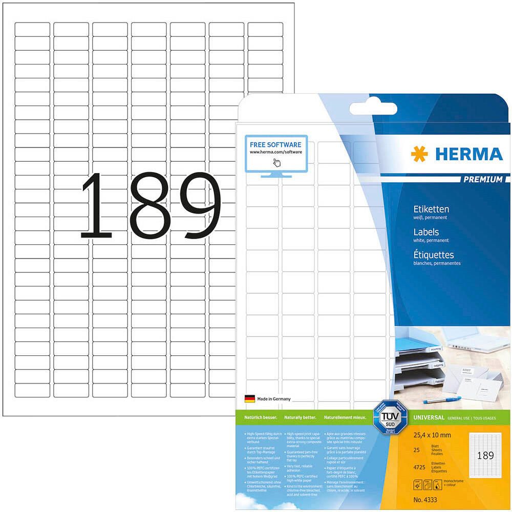 HERMA Étiquette PREMIUM 4333 25,4x10 mm blanc 4 725 étiquettes/paquet