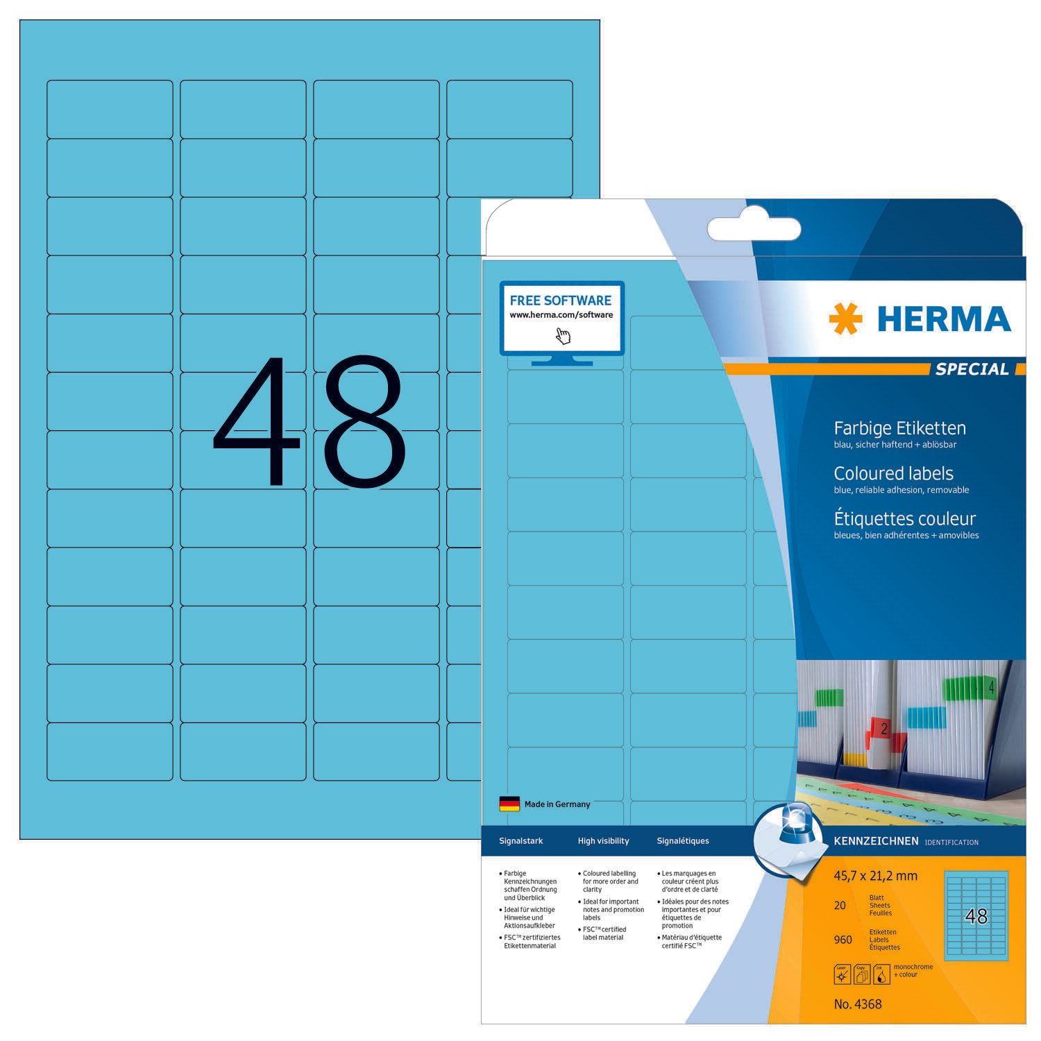 HERMA Étiquettes SPECIAL 45,7 x 21,2 mm, bleu 1 boîte = 20 feuilles