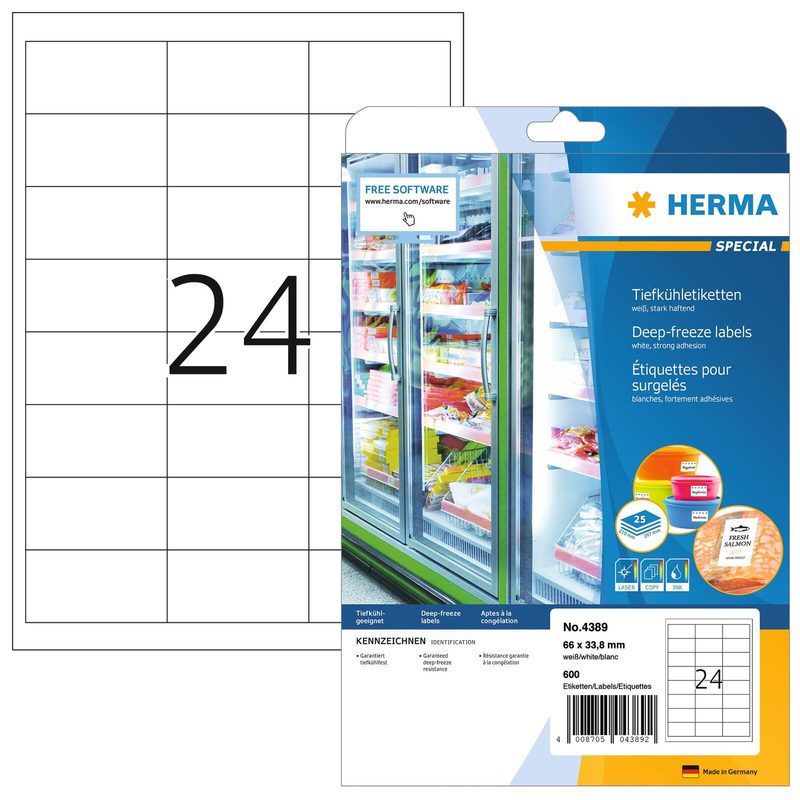 Étiquette congélateur Herma 4389 66x33,8 mm blanc 600 pcs./boîte — lot de 600 pièces