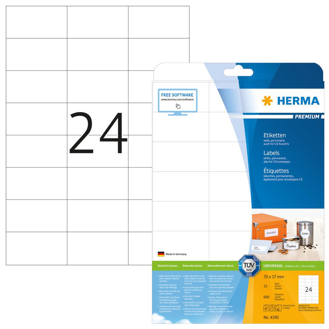 Étiquette Herma 4390 70x37 mm blanc 600 pcs./boîte — lot de 600 pièces