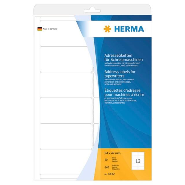 Étiquettes d'adresse HERMA 4432 94x47 mm blanc autocollant – 240 étiquettes/pack