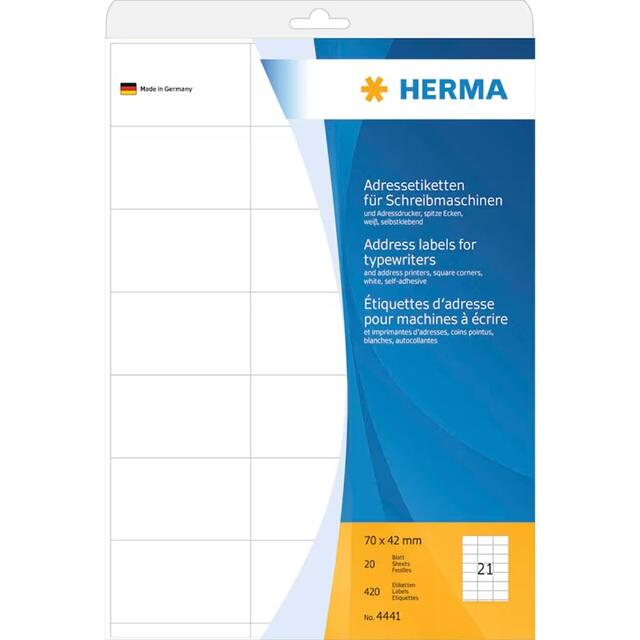 Étiquette Herma 4441 pour adresses 70x42 mm blanche 420 étiquettes/paquet