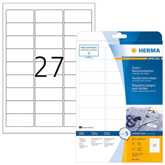 HERMA Étiquettes nominatives 4511 soie 63,5 x 29,6 mm - 540 étiquettes/paquet