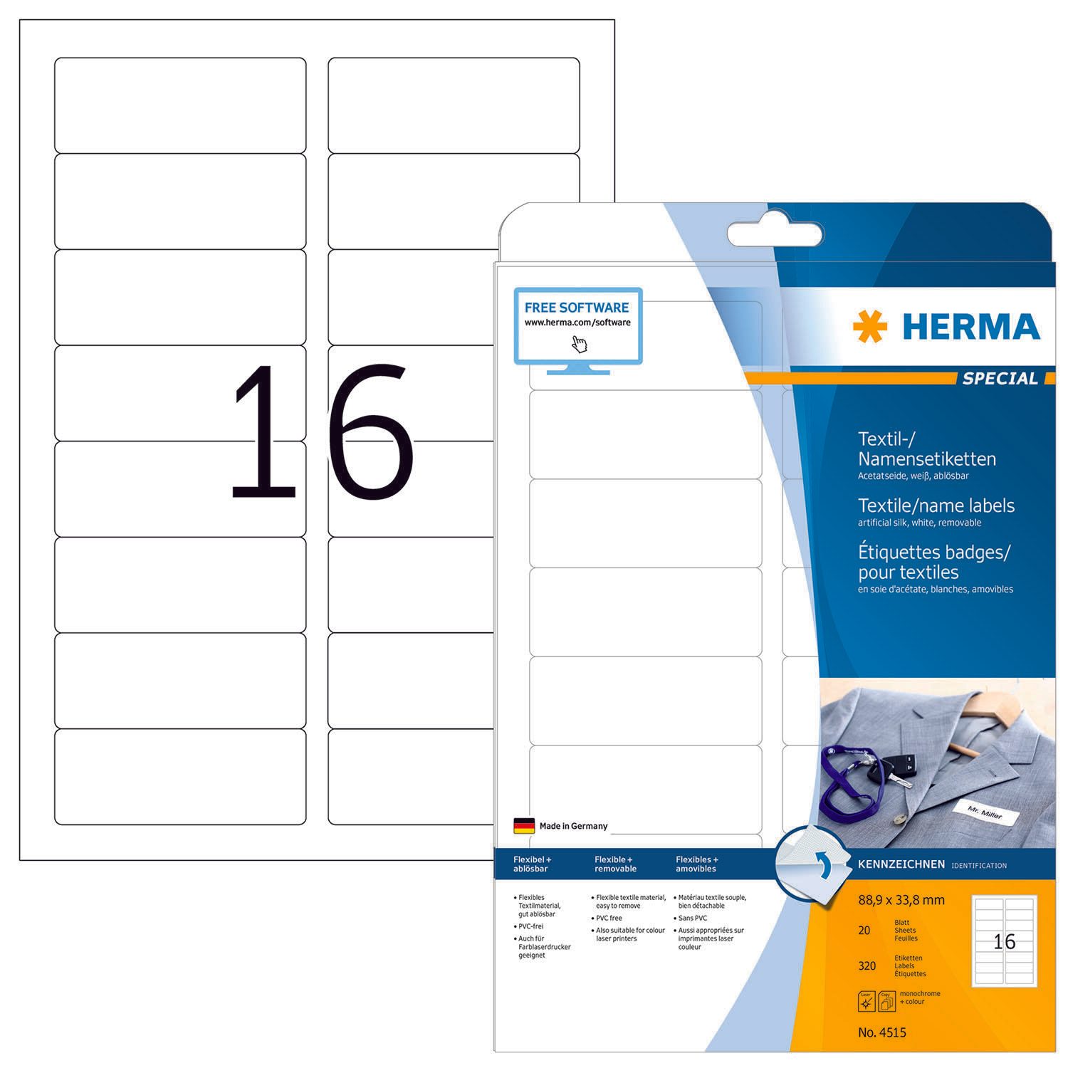 HERMA Étiquettes nominatives 4515 soie 88,9 x 33,8 mm - 320 étiquettes/paquet