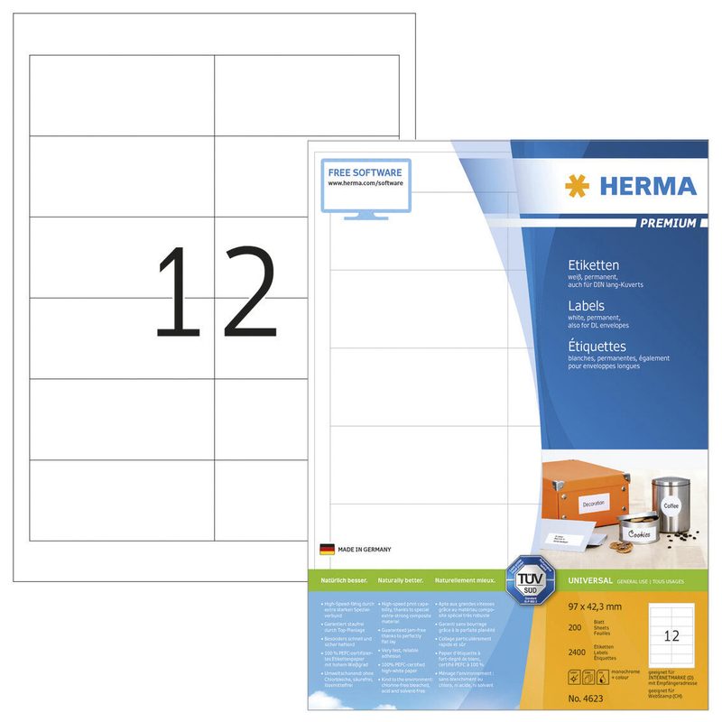 Étiquettes HERMA 4623 blanc 97,0 x 42,3 mm 1 boîte = 200 feuilles