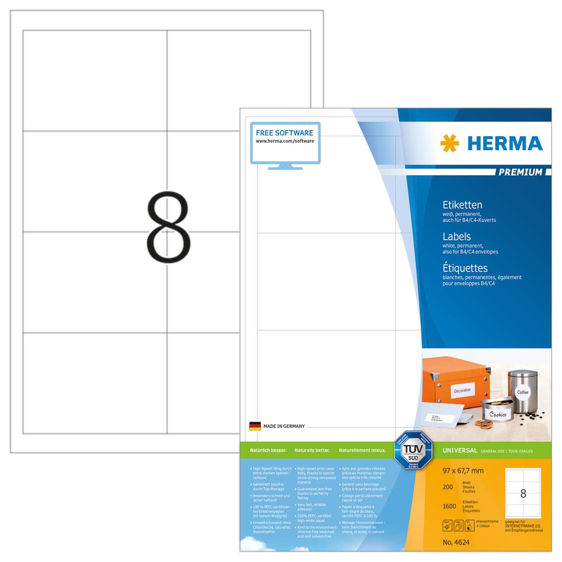 Étiquettes HERMA 4624 blanc 97,0 x 67,7 mm 1 boîte = 200 feuilles