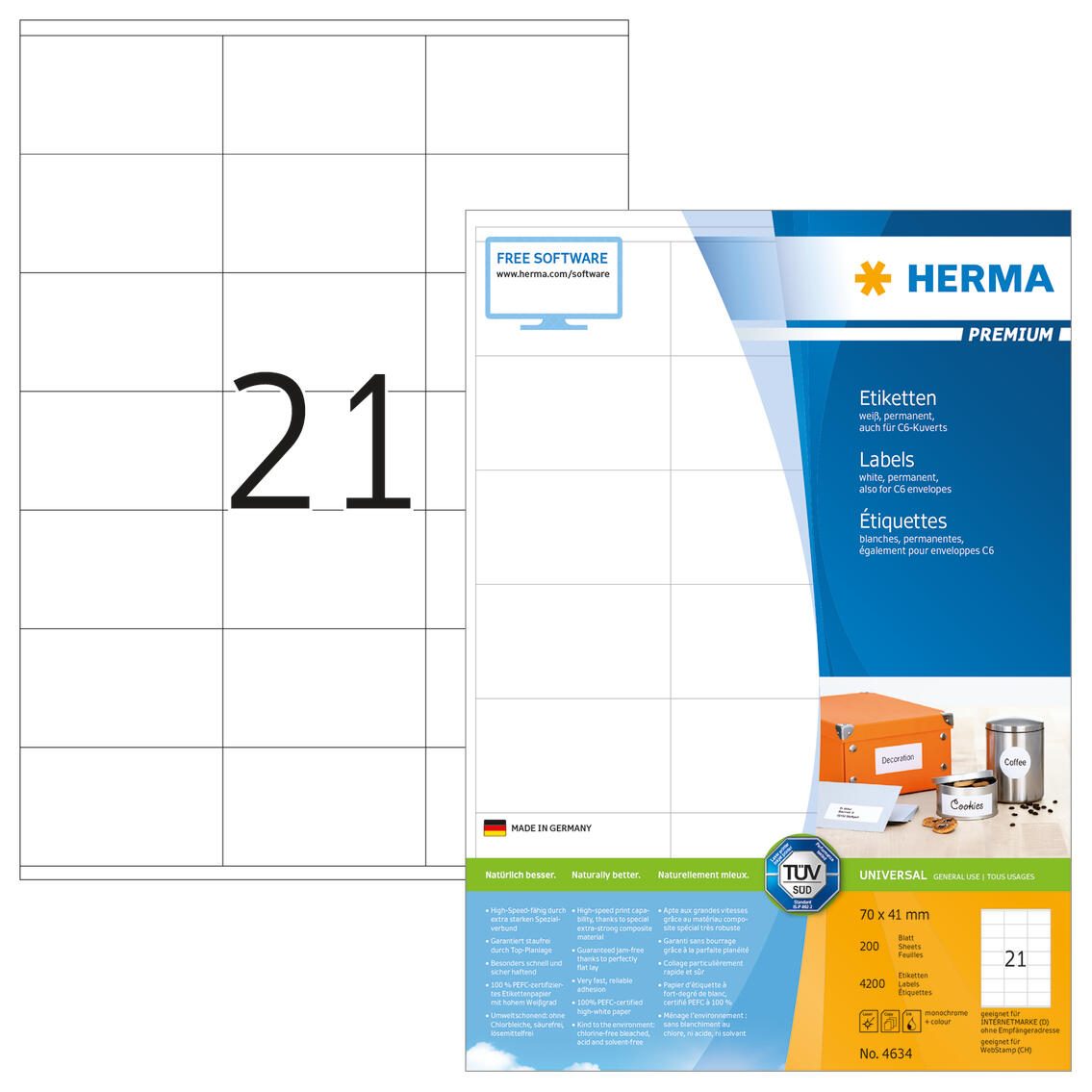 Étiquettes HERMA 4634 blanc 70,0 x 41,0 mm 1 boîte = 200 feuilles