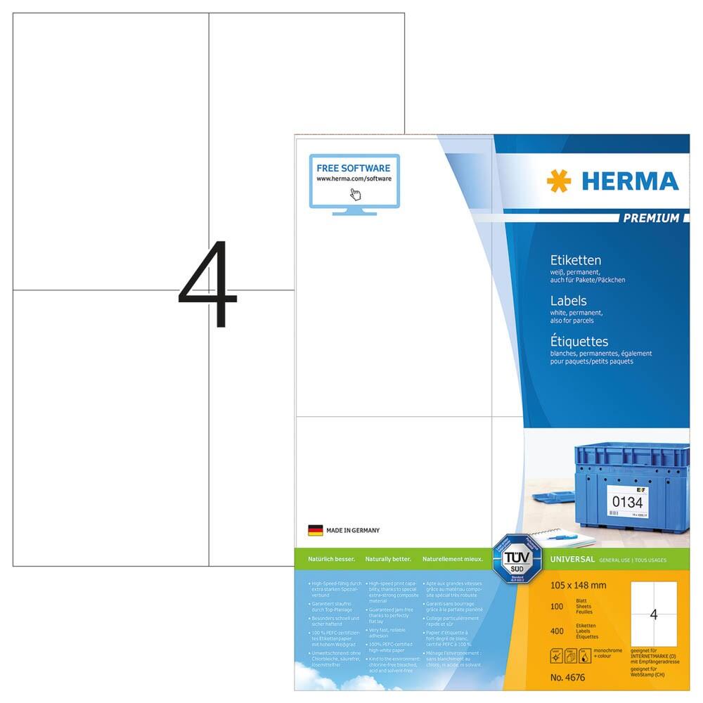 Étiquettes laminées HERMA 4676 blanc A6 (105,0 x 148,0 mm) - 400 pièces — lot de 400 pièces