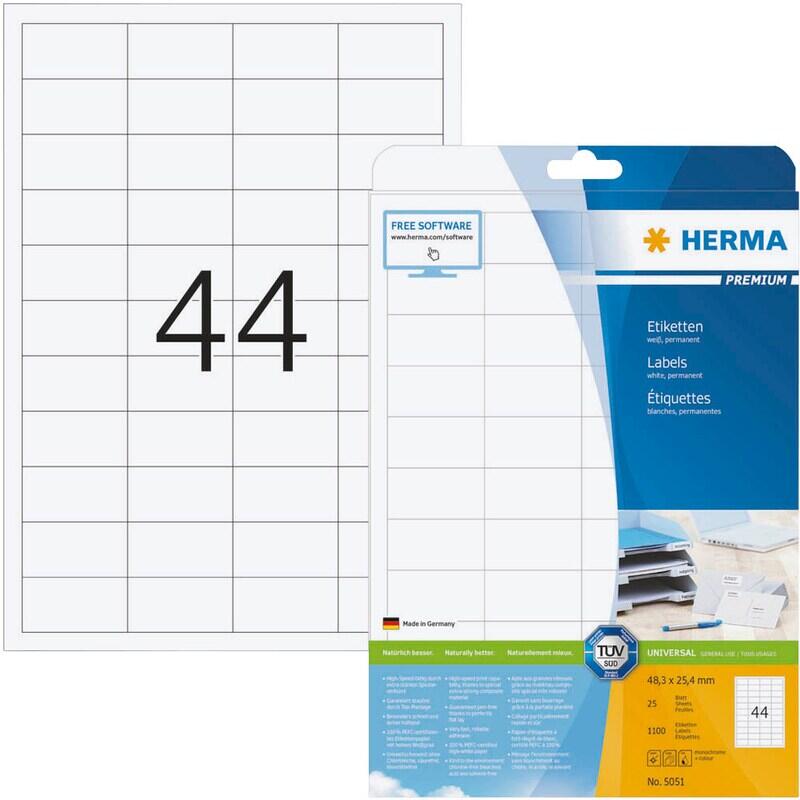 Étiquette Herma PREMIUM 5051 48,3x25,4mm blanc 1 100 étiquettes/paquet