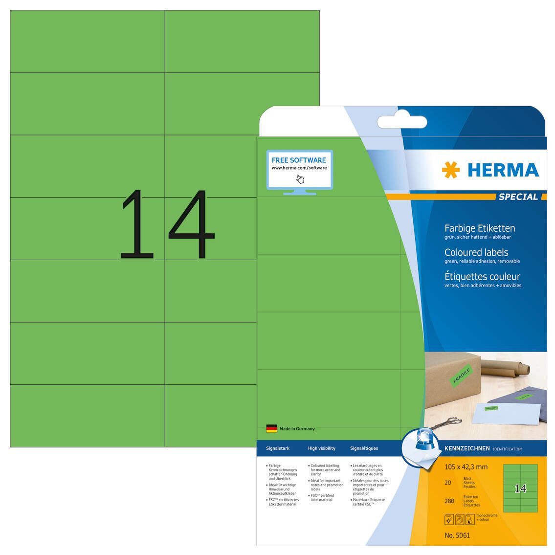 HERMA Étiquettes SPECIAL 5061 105 x 42,3 mm vert – 280 ét./paquet