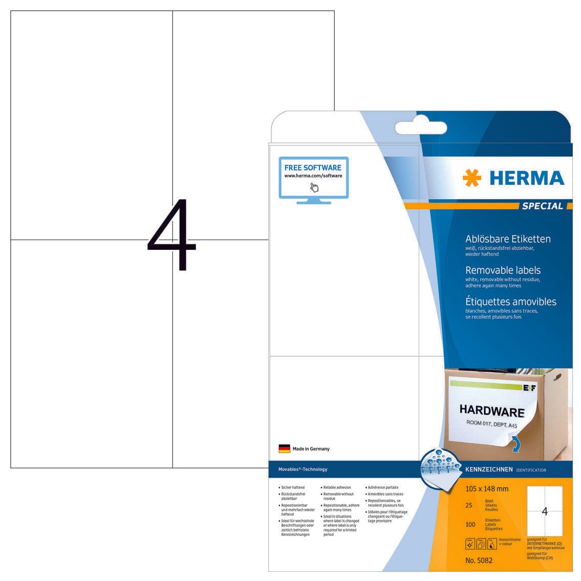 Étiquette Herma 5082 105x148mm blanc 100 étiquettes/paquet