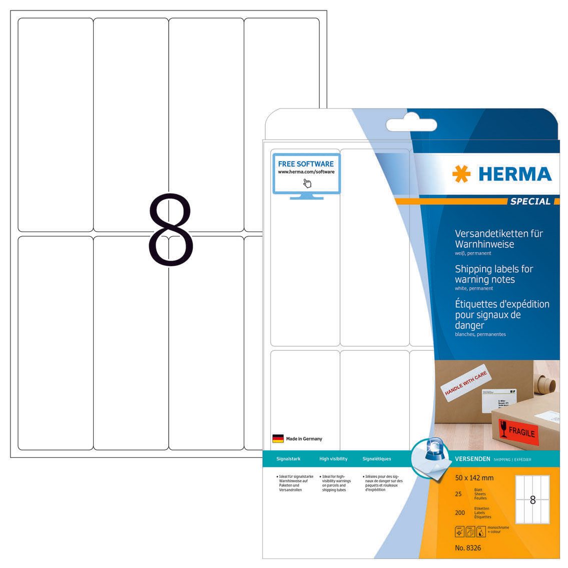 Étiquettes d'expédition HERMA SPECIAL 50,0 x 142,0 mm, blanc 1 boîte = 25 feuilles