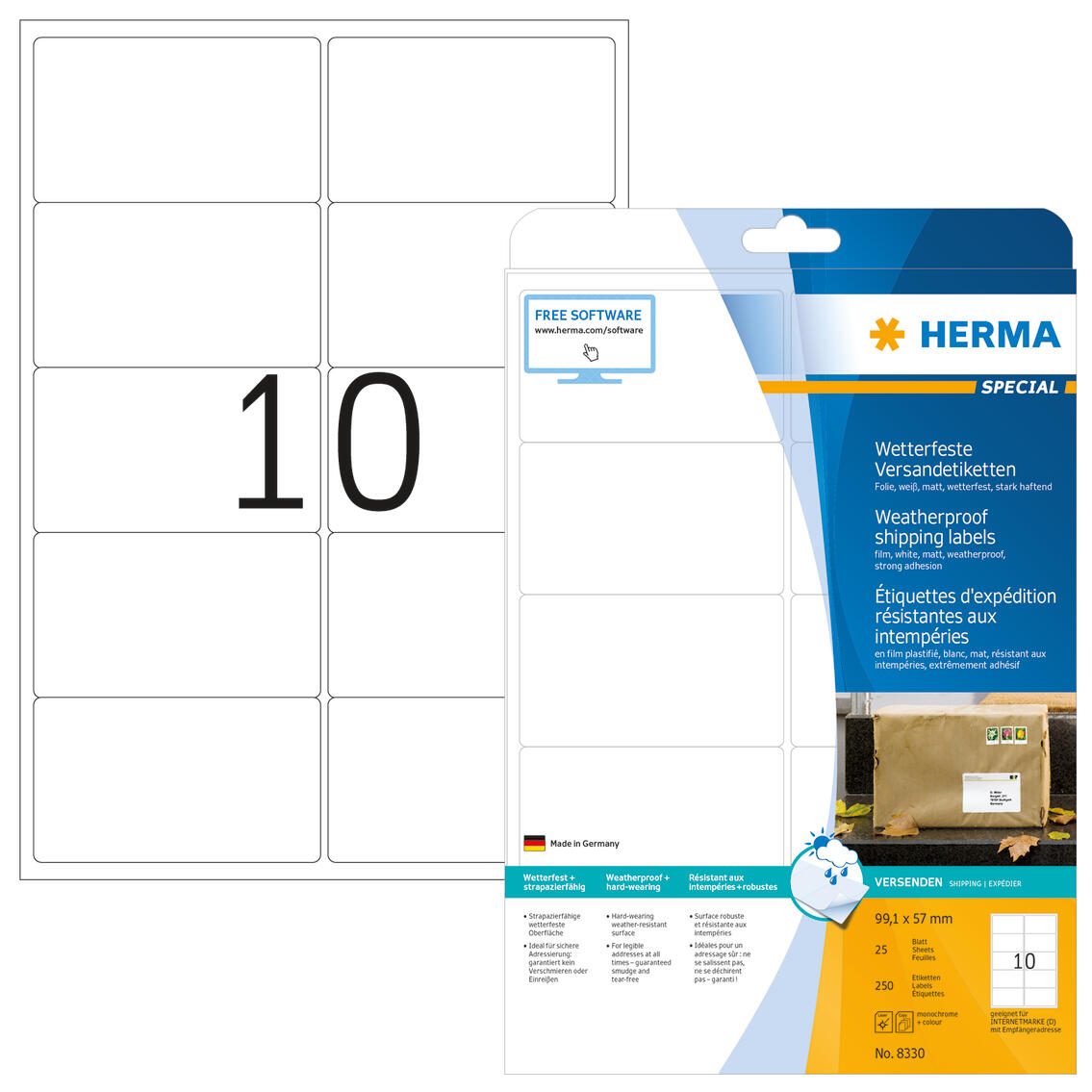 Étiquettes adhésives en film pour envoi HERMA 99,1 x 57,0 mm 1 boîte = 25 feuilles