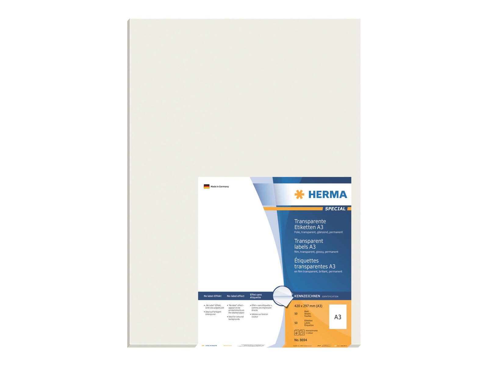HERMA Special Étiquettes transparentes A3 (297 x 420 mm) - 50 feuilles, autocollantes