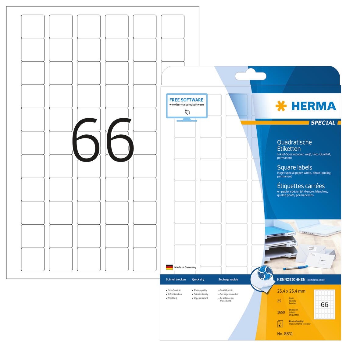 Herma Étiquette Special 8831 25,4x25,4mm blanc 1 650 ét./Paq.